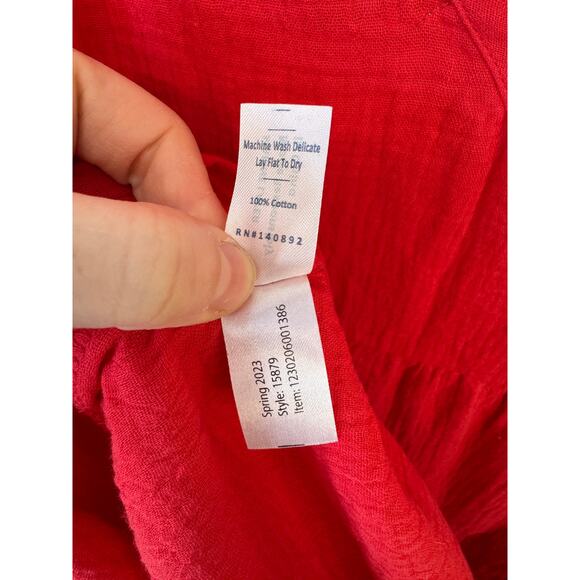 MARINE LAYER NWT Corinne Maxi Dress Sz XL Red Pockets Beach Coverup 100% Cotton - Picture 9 of 10